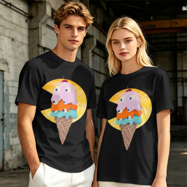 Olive T-Shirt With Melting Ice Cream Ghost Graphic Design