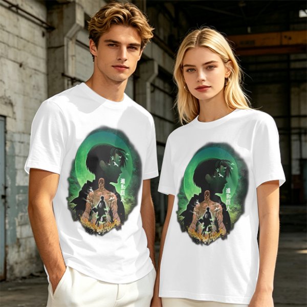 Attack on Titan layered silhouette graphic olive t-shirt