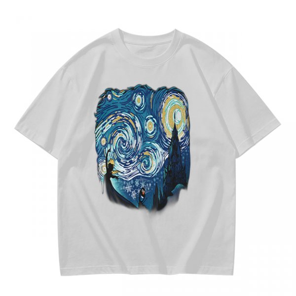 Olive T-Shirt with Starry Night Art Print