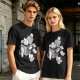 Olive T-Shirt With Playful Cats Emerging From Printer Graphic