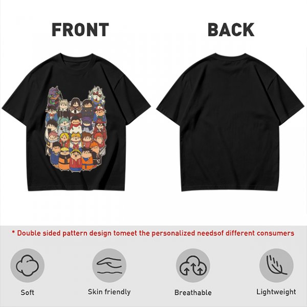 Olive T-shirt with cute chibi anime character group print