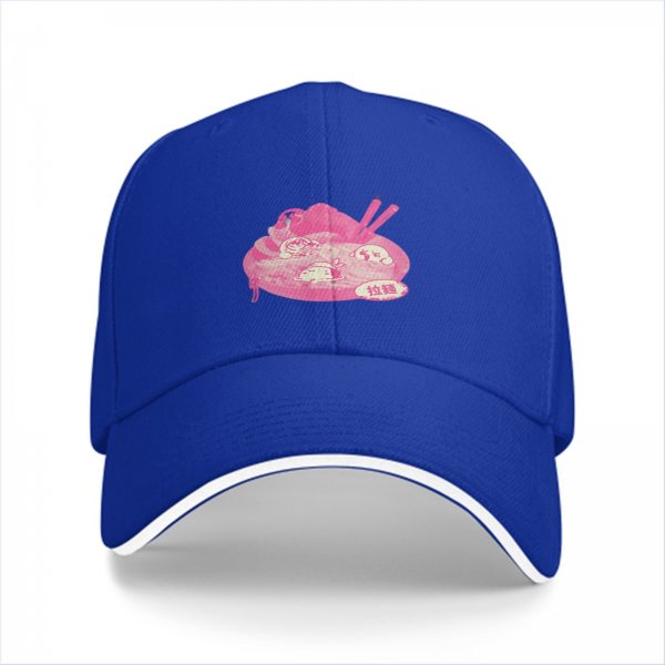Black baseball cap with pink ramen bowl graphic design