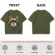 Olive Green T-Shirt With Smiling Raccoon Graphic Print