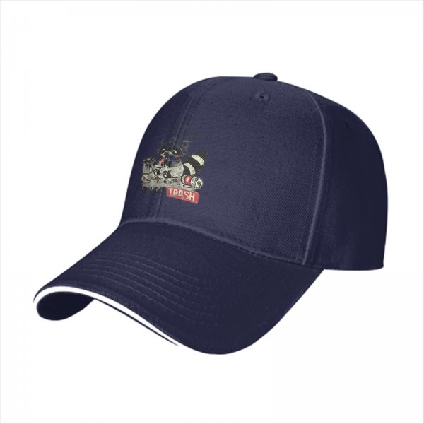 Black Baseball Cap With Raccoon Trash Graphic And Text