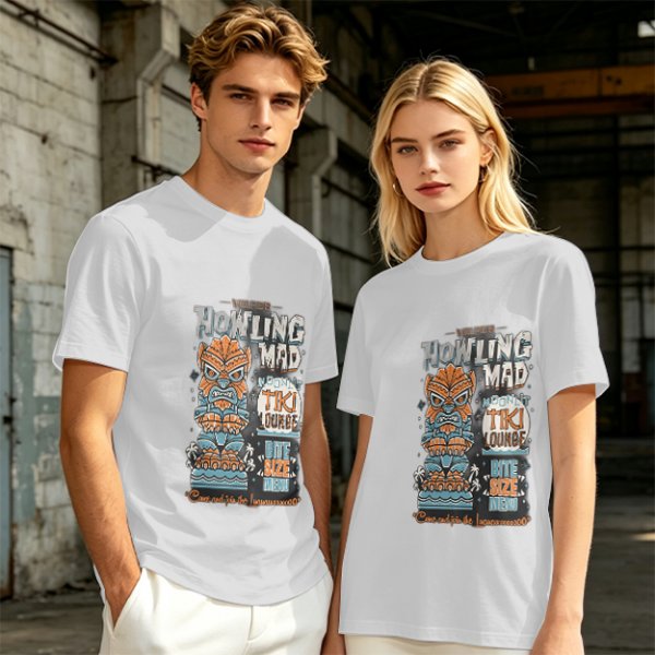 Olive t-shirt with Howling Mad Tiki Lounge graphic print