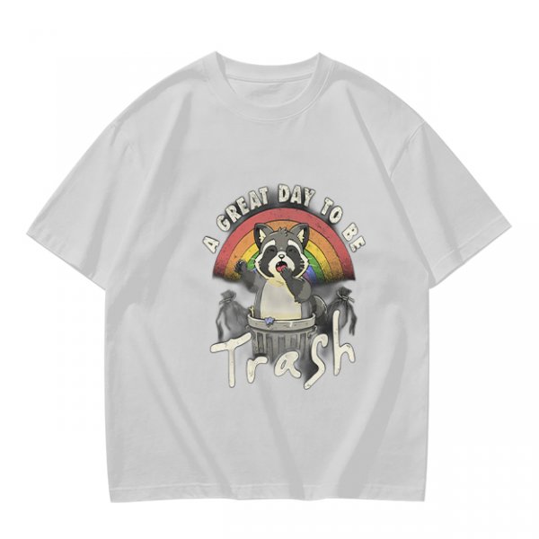 Olive Graphic T-Shirt With Raccoon Rainbow 'A Great Day To Be Trash' Print