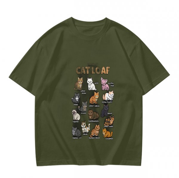 Olive T-Shirt With Cat Loaf Breeds Graphic Print