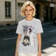 Olive graphic tee with Wednesday and Enid cartoon wolf design