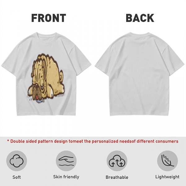 Olive Green T-Shirt With Cartoon Droopy Pug Graphic Print