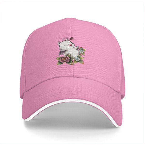 Black Baseball Cap With Cute Fantasy Creature And Floral Print