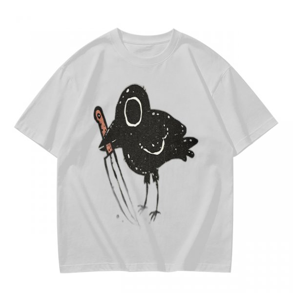 Olive T-Shirt With Dark Crow Holding Knife Graphic Print