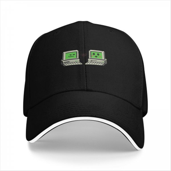 Black Baseball Cap With Retro Pixel Computer Emoji Design