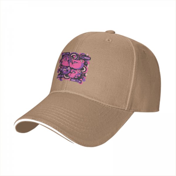 Black baseball cap with pink and purple bear graphic print