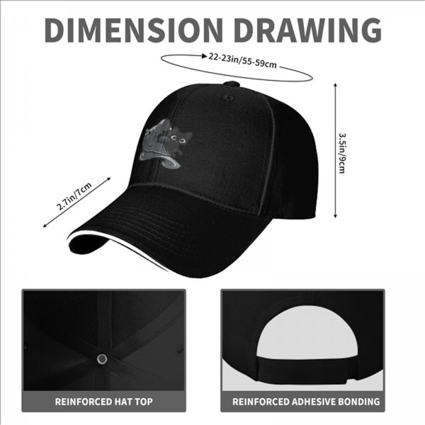 Black Baseball Cap with Black Cat and Wizard Hat Graphic