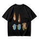 Olive Graphic Tee With Falling Cat Comets And Earth Artwork