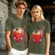 Olive T-Shirt With Cute Cartoon Ramen Bowl Graphic