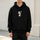 Black Hoodie With Cute Dog Holding Balloons Print