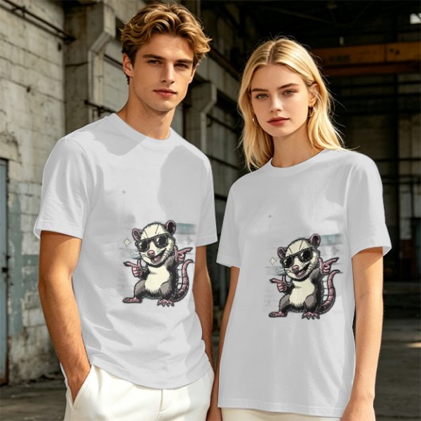 Olive T-Shirt With Cool Sunglass Wearing Opossum Graphic