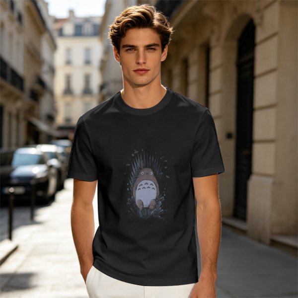 Olive Green T-Shirt With Totoro In Grass Graphic Print