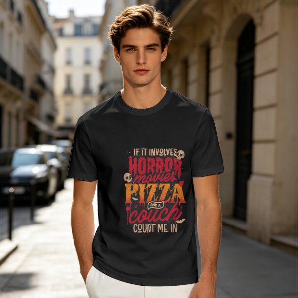 Horror Movies Pizza Couch Count Me In Graphic T-Shirt