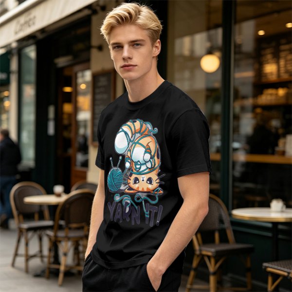 Olive T-shirt with Tangled Orange Cat Yarn It Print