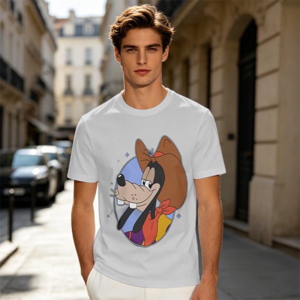 Olive T-Shirt Featuring Cowboy Goofy Cartoon Graphic