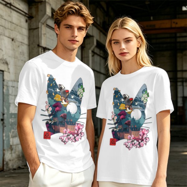 Olive Green T-Shirt With Japanese Nature Inspired Graphic Print