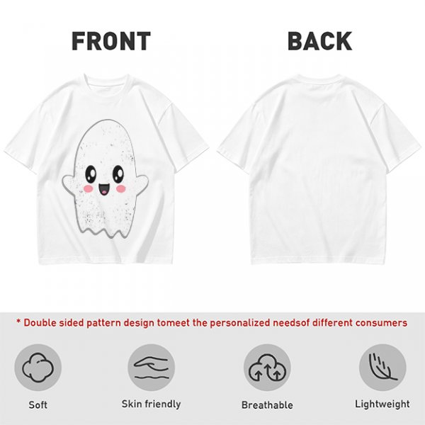 Olive T-shirt with Cute Kawaii Ghost Graphic Print
