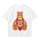 Olive T-Shirt With Happy Bear Holding Fork And Knife Here For Snacks Print
