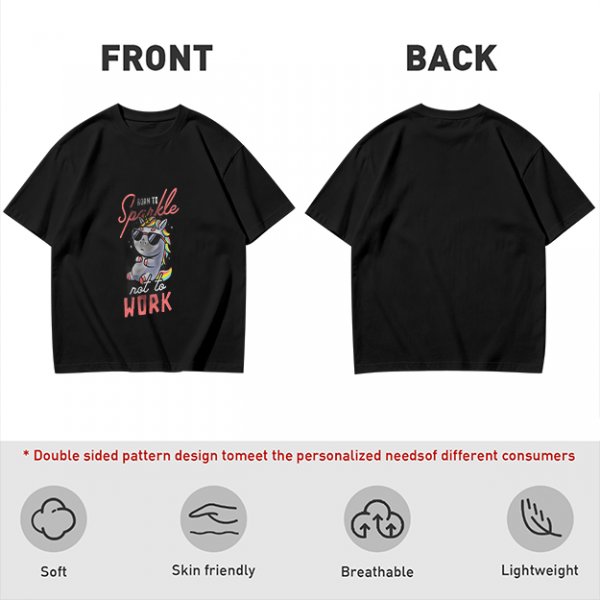 Olive t-shirt with cool unicorn graphic and 'Born to Sparkle not to Work' text