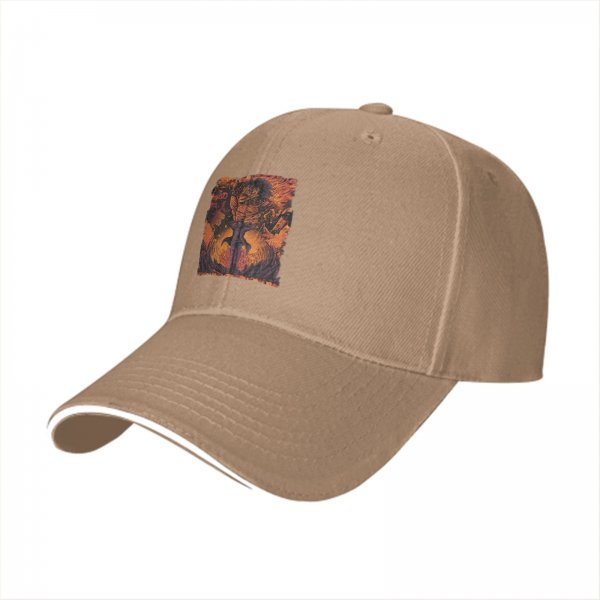 Black Baseball Cap with Fiery Warrior Graphic Print