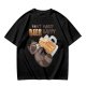Oversized olive t-shirt with raccoon drinking beer graphic