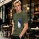 Olive T-Shirt With Blue Whimsical Creature Graphic Print