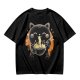 Olive T-Shirt Featuring Black Maneki-neko Cat Eating Ramen