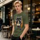 Olive T-Shirt Featuring Black Maneki-neko Cat Eating Ramen