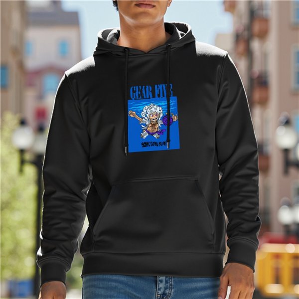 Black hoodie with Gear Five Luffy graphic print