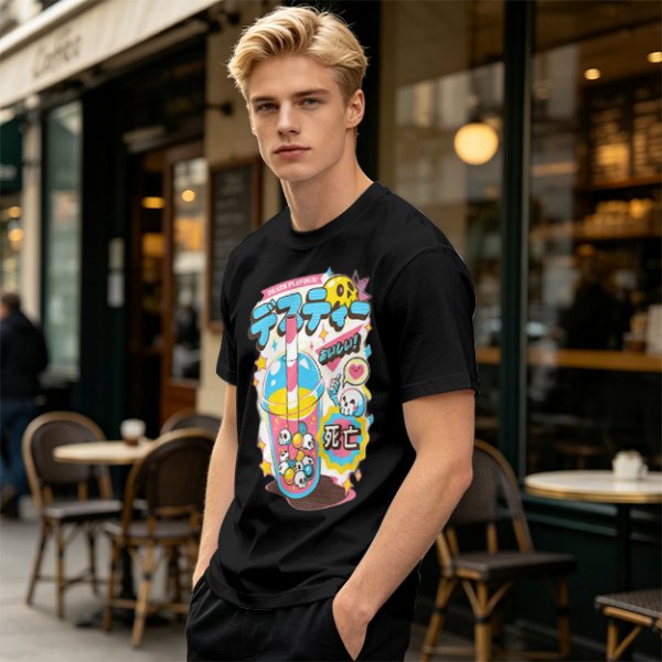 Oversized Graphic Tee with Death Flavor Bubble Tea Print