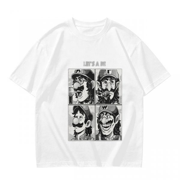 Olive T-Shirt with Retro Mario Brother Character Grid Art