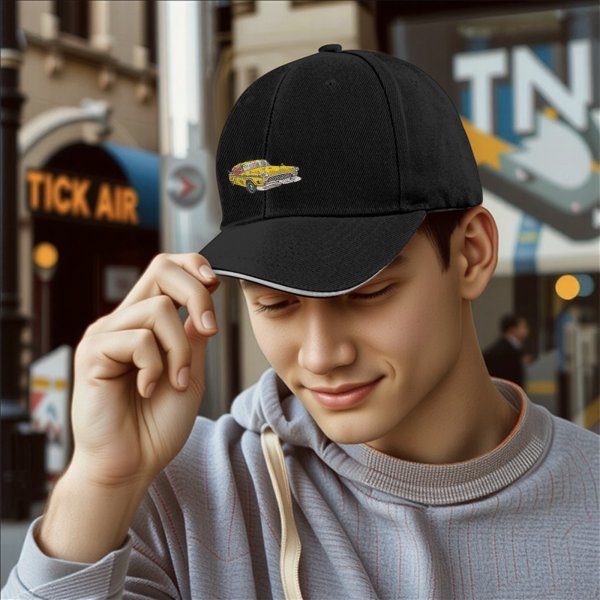 Black Baseball Cap With Vintage Yellow Taxi Print