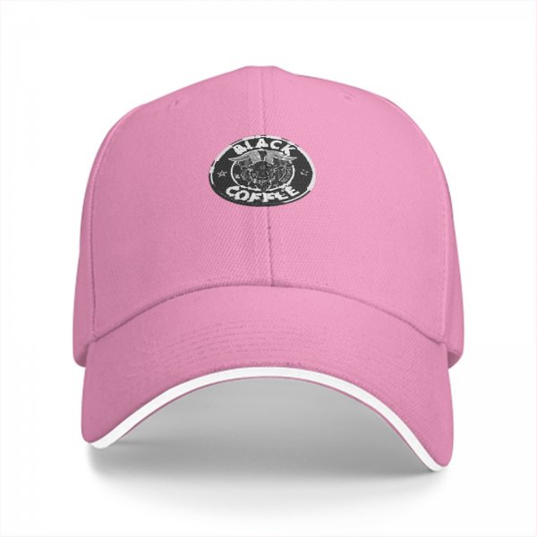 Black Coffee Logo Black Baseball Cap With White Brim Trim