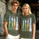 Olive T-Shirt With Stained Glass Style Four Seasons Forest Creature Art