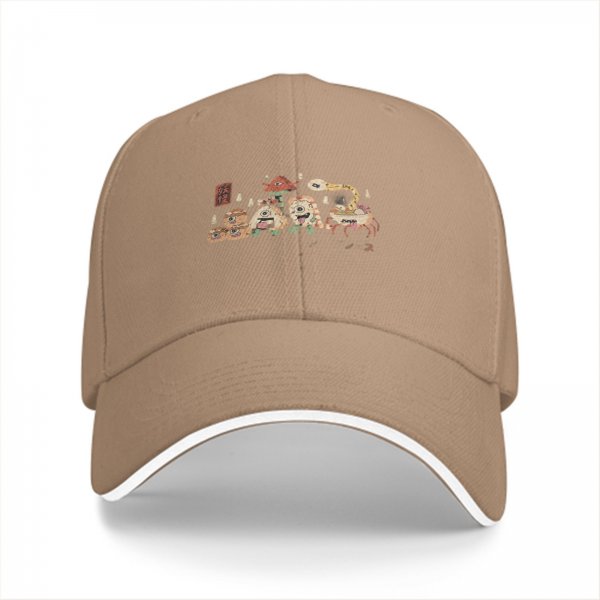 Black Baseball Cap With Whimsical Eyed Monster Creature Artwork