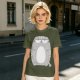 Olive Green T-Shirt With Grumpy Chubby Gray Cat Graphic