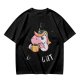 Oversized Olive T-Shirt With Sassy Unicorn Holding Coffee Print