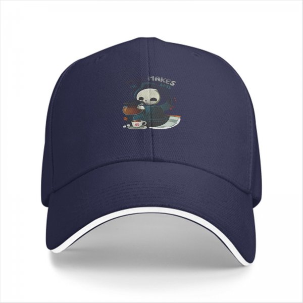 Black Baseball Cap With Cute Grim Reaper Coffee Graphic
