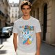 Olive t-shirt with playful unicorn rainbow poop and glitter fart graphic