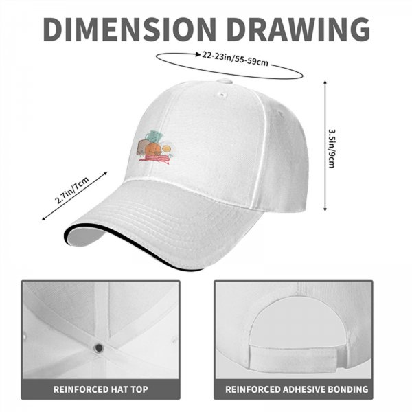 Black baseball cap with cute breakfast food character print