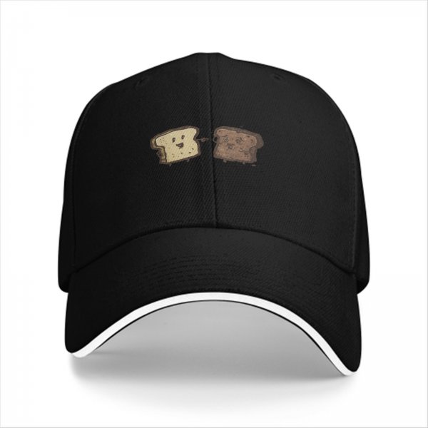 Black Baseball Cap With Cute Bread Slice Friends Graphic