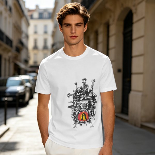 Olive T-shirt with Howl's Moving Castle Castle Print