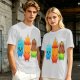 Olive T-Shirt With Cute Water Fire And Earth Elemental Characters